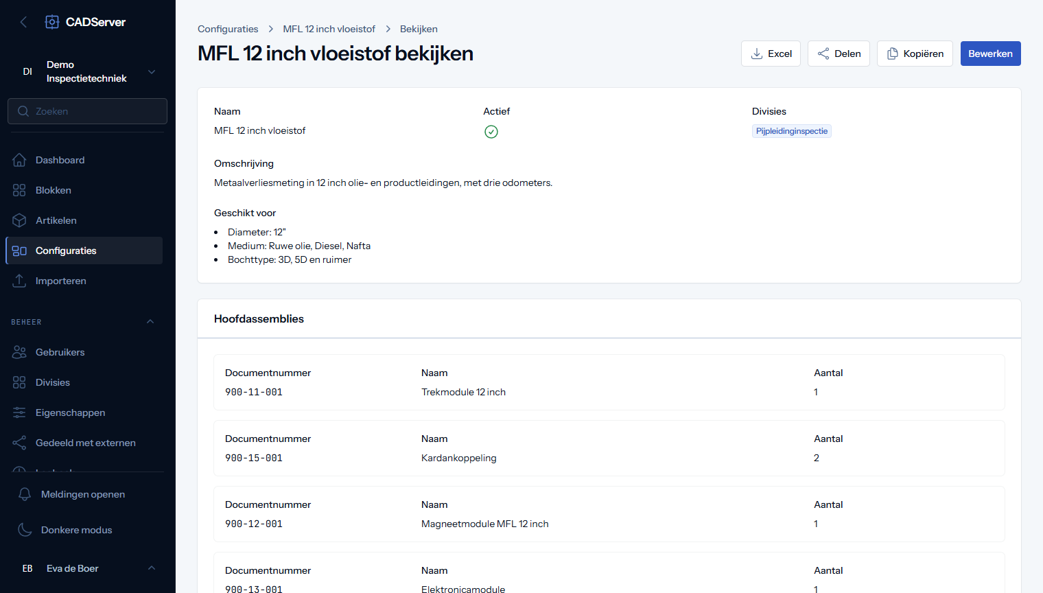 Configuratie in CADServer: waarvoor ze geschikt is en uit welke blokken (hoofdassemblies) ze bestaat
